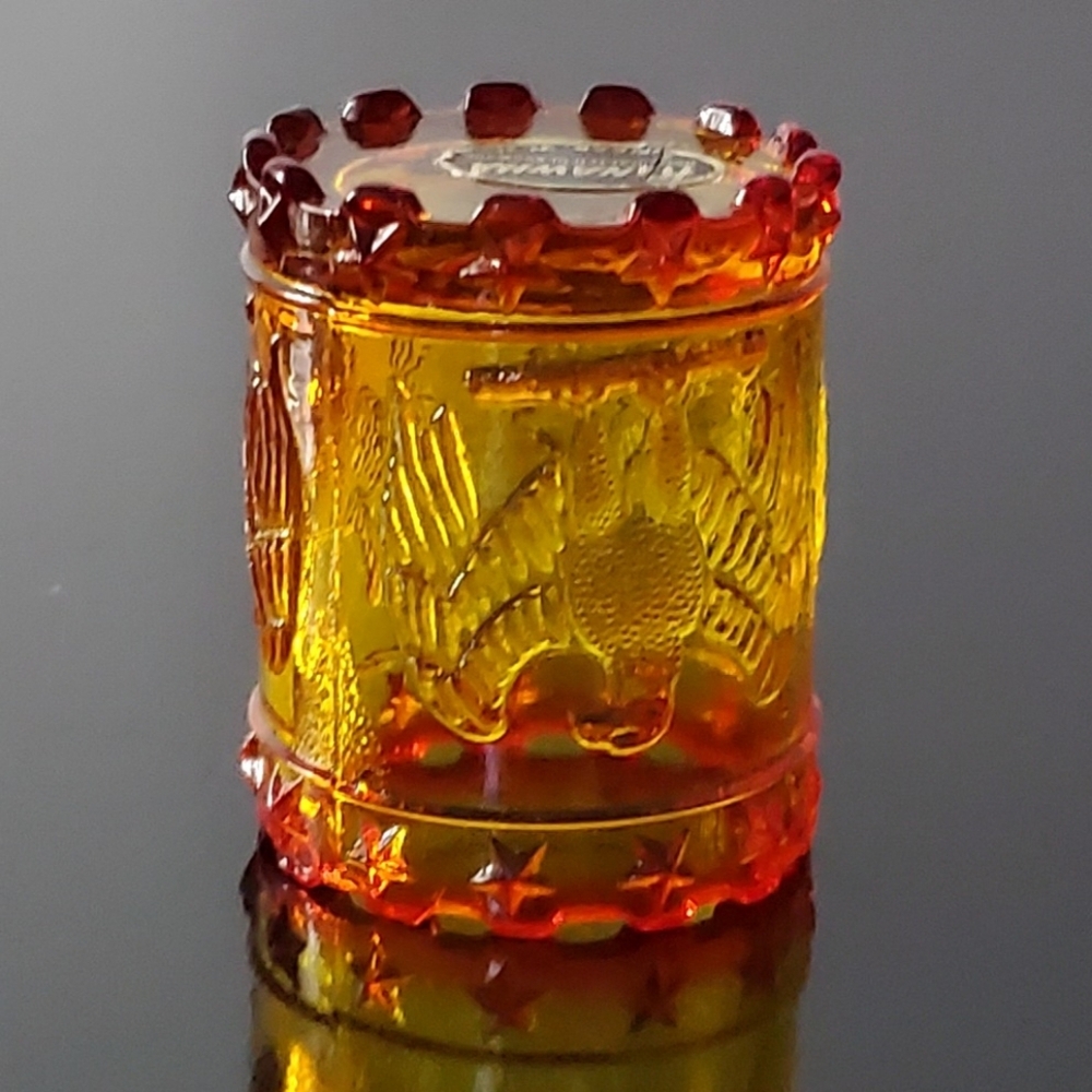 Glowing Kanawha Cadmium Amberina Glass American Eagle & Stars Toothpick Holder - Picture 3 of 16